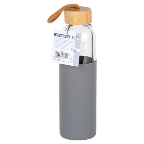 Butelka na Wodę VILDE Szklana 500 ml Silikonowy Pokrowiec Szary