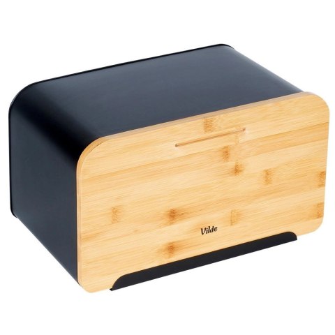 Chlebak Pojemnik z Deską Bambusową Metalowy Czarny VILDE 35 x 22 x 20,5 cm