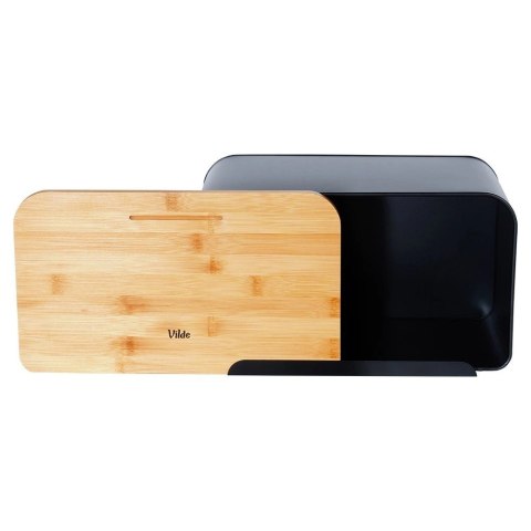 Chlebak Pojemnik z Deską Bambusową Metalowy Czarny VILDE 35 x 22 x 20,5 cm