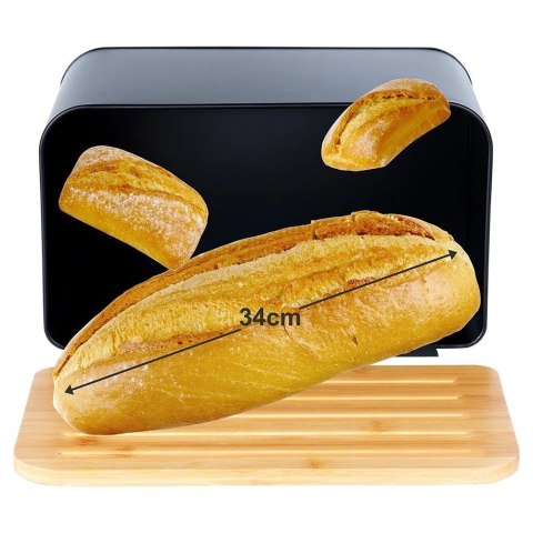 Chlebak Pojemnik z Deską Bambusową Metalowy Czarny VILDE 35 x 22 x 20,5 cm
