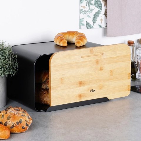 Chlebak Pojemnik z Deską Bambusową Metalowy Czarny VILDE 35 x 22 x 20,5 cm