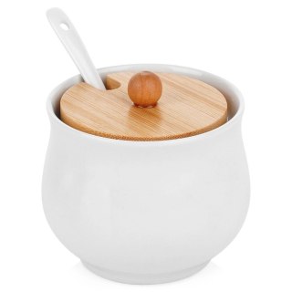 Cukierniczka Ceramiczna VILDE 250 ml Biała 9 x 9 cm z Pokrywką i Łyżeczką