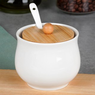 Cukierniczka Ceramiczna VILDE 250 ml Biała 9 x 9 cm z Pokrywką i Łyżeczką