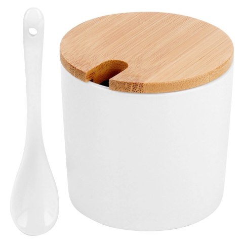 Cukierniczka Ceramiczna VILDE 250 ml Biała z Pokrywką i Łyżeczką