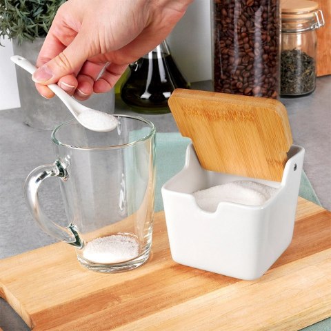 Cukierniczka Cukiernica Ceramiczna Biała z Uchylną Pokrywką VILDE 250 ml