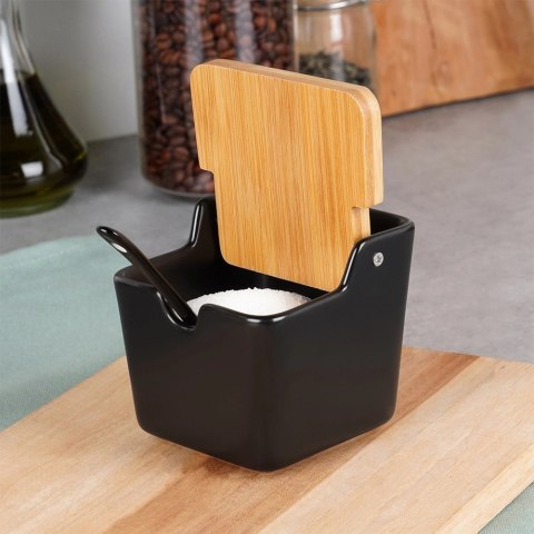 Cukierniczka Cukiernica Z Pokrywką Łyżeczką Ceramiczna Czarna VILDE 250 ml