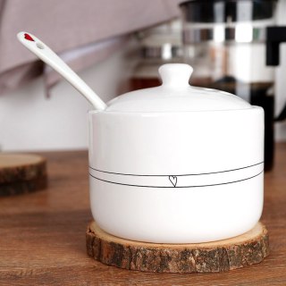 Cukierniczka z Łyżeczką Ceramiczna Biała Ozdobna Dekoracyjna ORION 300 ml