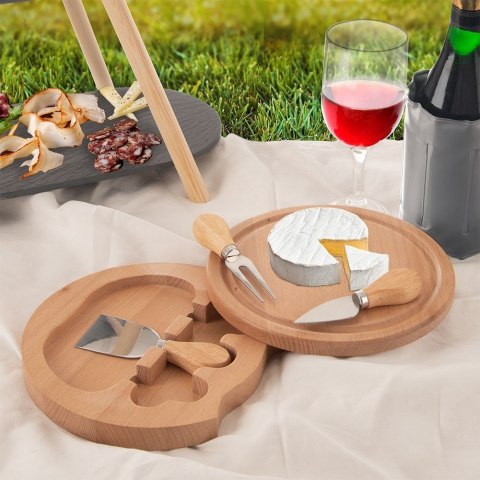 Deska do Serów ORION 4 el. Rozkładana z Nożami Drewniana Zestaw 40x21,5 cm