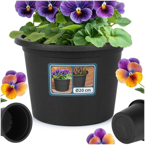 Doniczka Ogrodowa Okrągła VILDE 20 cm Czarna Odporna na Pogodę
