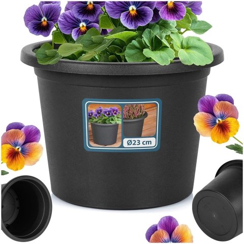 Doniczka Ogrodowa Okrągła VILDE 23 cm Czarna Lekka Trwała na Taras i Balkon