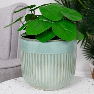 Doniczka Osłonka Porcelanowa Ozdobna Dekoracyjna Zielona VILDE 17 cm