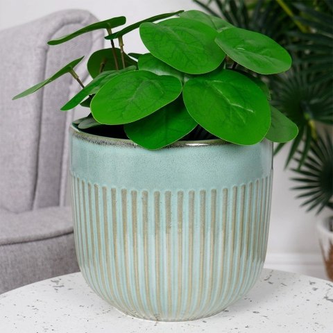 Doniczka Osłonka Porcelanowa Ozdobna Dekoracyjna Zielona VILDE 17 cm