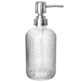 Dozownik do Mydła ORION 430 ml Szklany Ryflowany z Srebrną Pompką