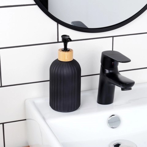 Dozownik do Mydła VILDE 400 ml Szklany Czarny Mat z Bambusem z Blokadą