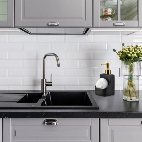 Dozownik do Naczyń Ceramiczny VILDE 400 ml z Gąbką, Czarny ze Złotą Pompką