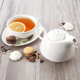 Dzbanek z Filiżanką do Herbaty Ziół Naparów Porcelanowy Biały ORION 3 el.