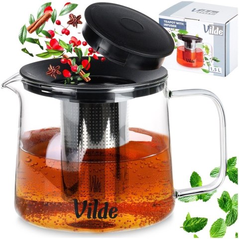 Dzbanek z Zaparzaczem do Herbaty VILDE 1,5 L Żaroodporne Szkło z Sitkiem
