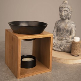 Elegancki Dekoracyjny Kominek Zapachowy Bambusowy Porcelanowy Czarny 14 cm