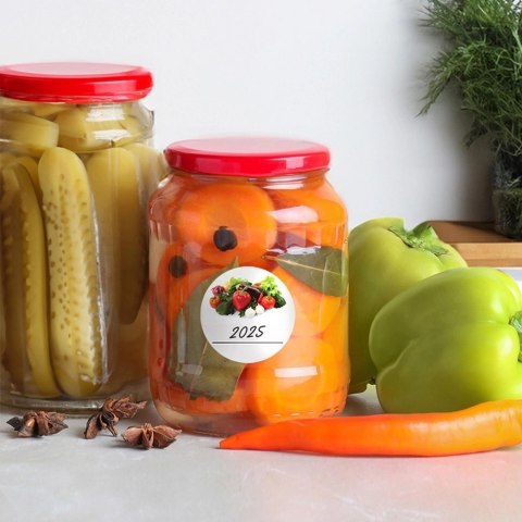 Etykiety Samoprzylepne na Słoiki ORION 36 szt. Okrągłe z Warzywami