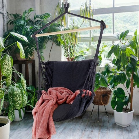 Hamak Brazylijski Podwieszany Fotel Grafitowy z Poduszką ProGarden 45x45 cm