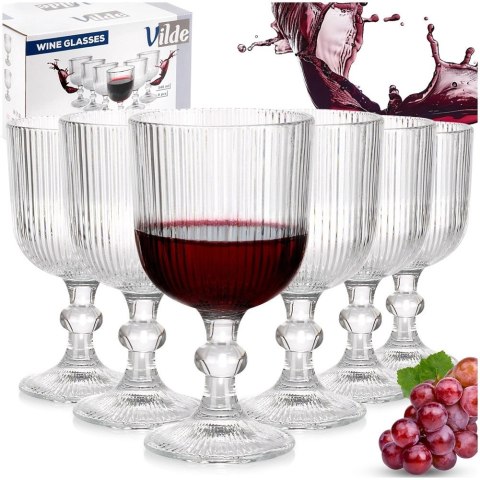 Kieliszki do Wina VILDE Szklane Ryflowane 6 szt. 340 ml Zmywarka