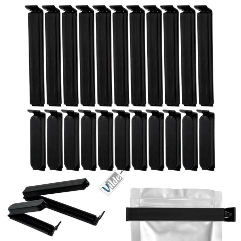 Klipsy do Torebek VILDE 22 szt. Czarny 2 Rozmiary Tworzywo Szczelne