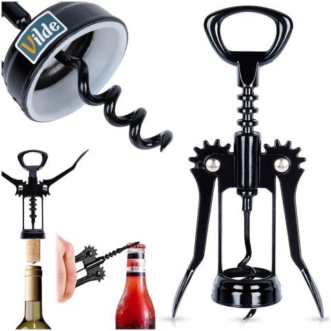 Korkociąg do Wina Metalowy Czarny 16 cm VILDE Wytrzymały Uniwersalny