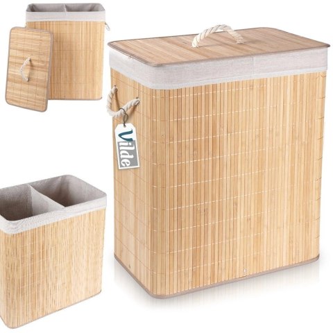Kosz na Pranie Bambusowy Beżowy 90 L VILDE Pojemny i Drewniany