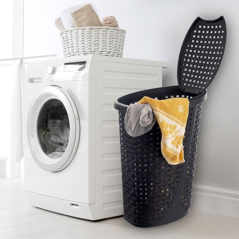 Kosz na Pranie Bieliznę Wąski Plastikowy Czarny ORION 45 L