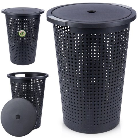 Kosz na Pranie Plastikowy Czarny 35 L VILDE Wytrzymały i Pojemny