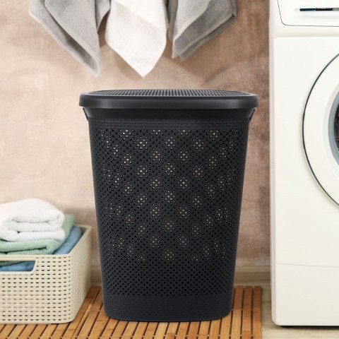 Kosz na Pranie Ubrania Łazienkowy Plastikowy Czarny BATHROOM SOLUTIONS 60 L