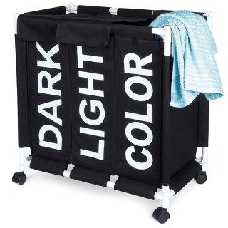 Kosz na Pranie na Kółkach Składany Trzykomorowy 60,5 x 35 x 65 cm VILDE