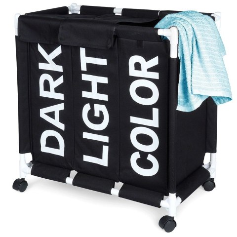 Kosz na Pranie na Kółkach Składany Trzykomorowy 60,5 x 35 x 65 cm VILDE