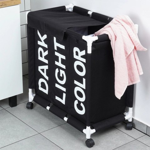 Kosz na Pranie na Kółkach Składany Trzykomorowy 60,5 x 35 x 65 cm VILDE