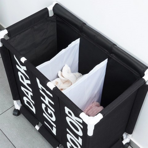 Kosz na Pranie na Kółkach Składany Trzykomorowy 60,5 x 35 x 65 cm VILDE