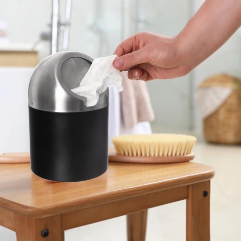 Kosz na Śmieci Łazienkowy Stalowy 1,2 L ORION BLACK Wytrzymały ze Stali