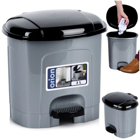Kosz na Śmieci z Pedałem Plastikowy Szary 3 L ORION Wytrzymały i Pojemny