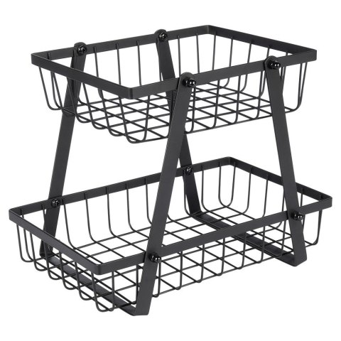 Koszyk na Owoce Warzywa 2 Poziomowy Metalowy Czarny 28 x 17,5 x 21 cm VILDE