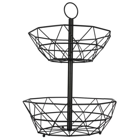 Koszyk na Owoce Warzywa 2-Poziomowy Metalowy Czarny Solidny VILDE 43 x 30cm