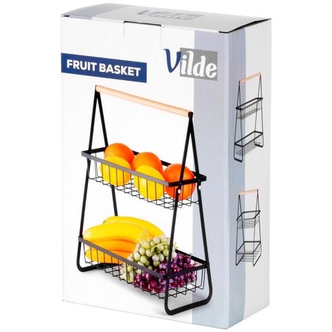 Koszyk na Owoce Warzywa 2-Poziomowy Metalowy Czarny VILDE 29 cm