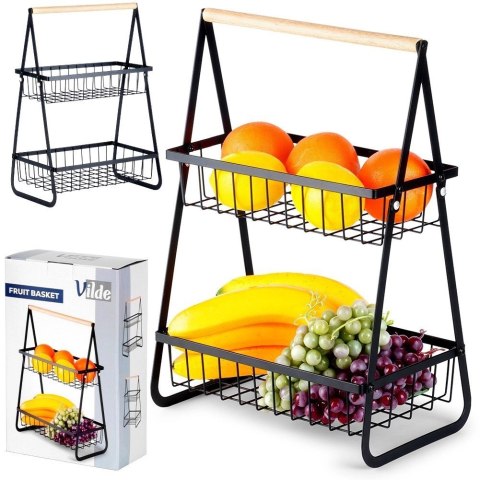 Koszyk na Owoce Warzywa 2-Poziomowy Metalowy Czarny VILDE 29 cm