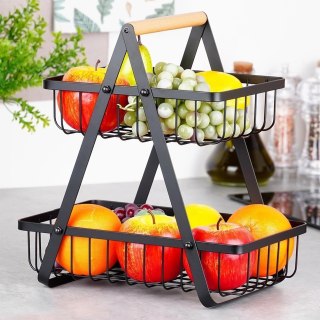 Koszyk na Owoce Warzywa 2-Poziomowy Metalowy Solidny VILDE 27x17,5x29 cm