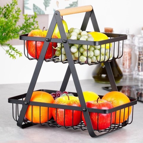 Koszyk na Owoce Warzywa 2-Poziomowy Metalowy Solidny VILDE 27x17,5x29 cm