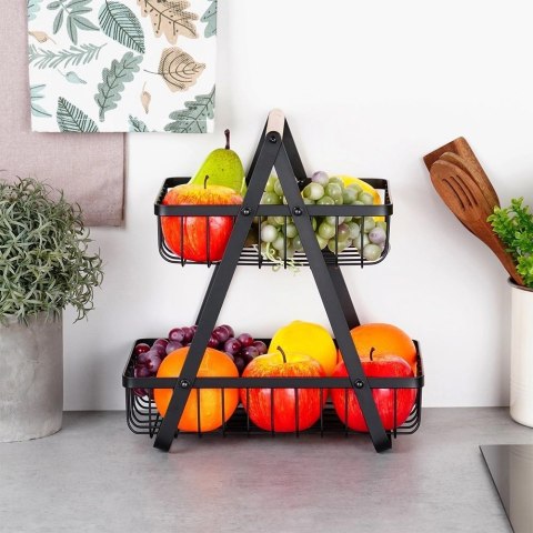 Koszyk na Owoce Warzywa 2-Poziomowy Metalowy Solidny VILDE 27x17,5x29 cm