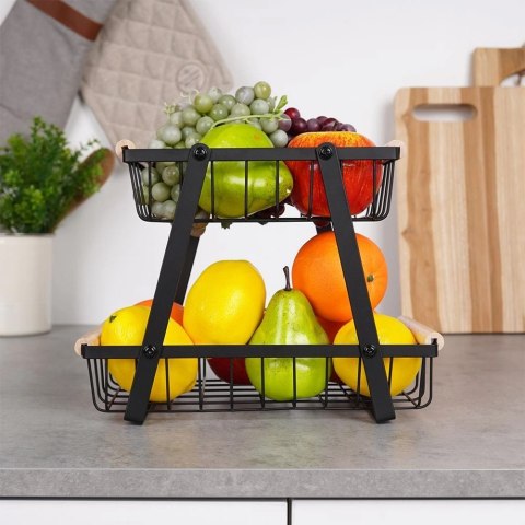 Koszyk na Owoce Warzywa 2-poziomowy Metalowy Czarny VILDE 28 x 17,5 x 21 cm