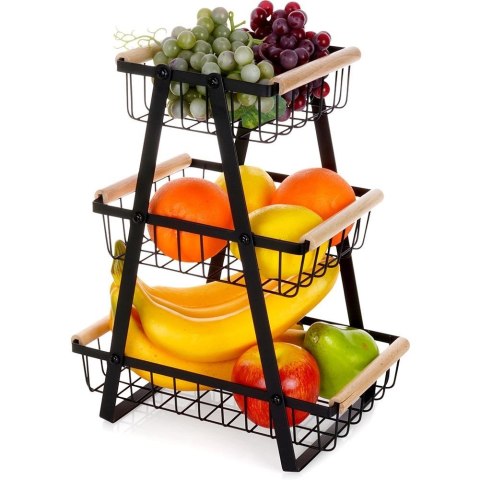 Koszyk na Owoce Warzywa 3-Poziomowy Metalowy Czarny VILDE 28x17,5x34,5 cm