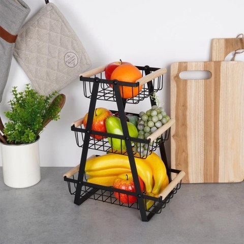 Koszyk na Owoce Warzywa 3-Poziomowy Metalowy Czarny VILDE 28x17,5x34,5 cm