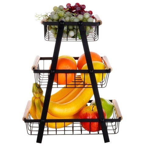 Koszyk na Owoce Warzywa 3-Poziomowy Metalowy Czarny VILDE 28x17,5x34,5 cm