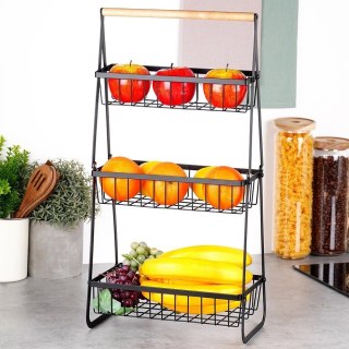 Koszyk na Owoce Warzywa 3-Poziomowy Metalowy Czarny VILDE 29 cm