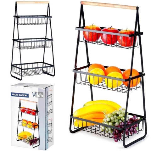 Koszyk na Owoce Warzywa 3-Poziomowy Metalowy Czarny VILDE 29 cm